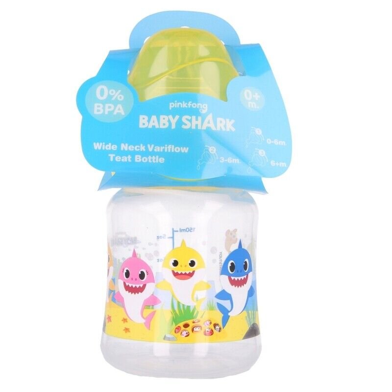 New Pinkfong Baby Shark Character 150ml Wideneck Baby Bottle Silicone Teat