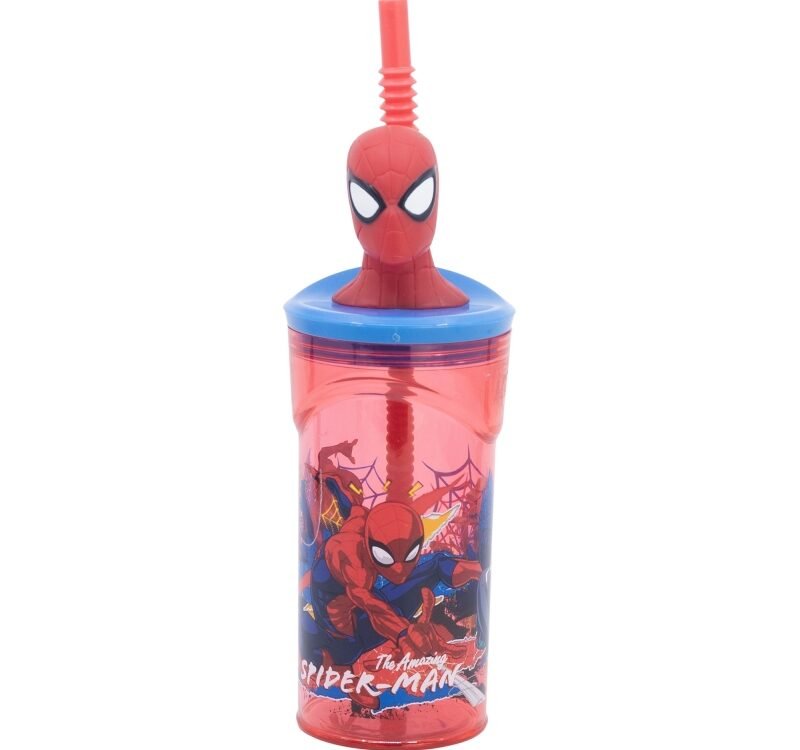 Spiderman red 3d bottle with straw
